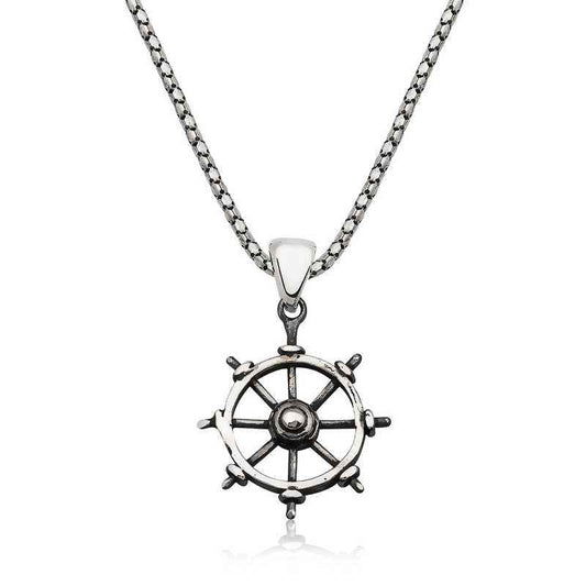 Ship Wheel Silver Pendant