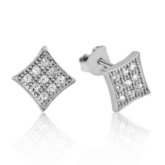 White Stone Square Stud Women's Silver Earrings