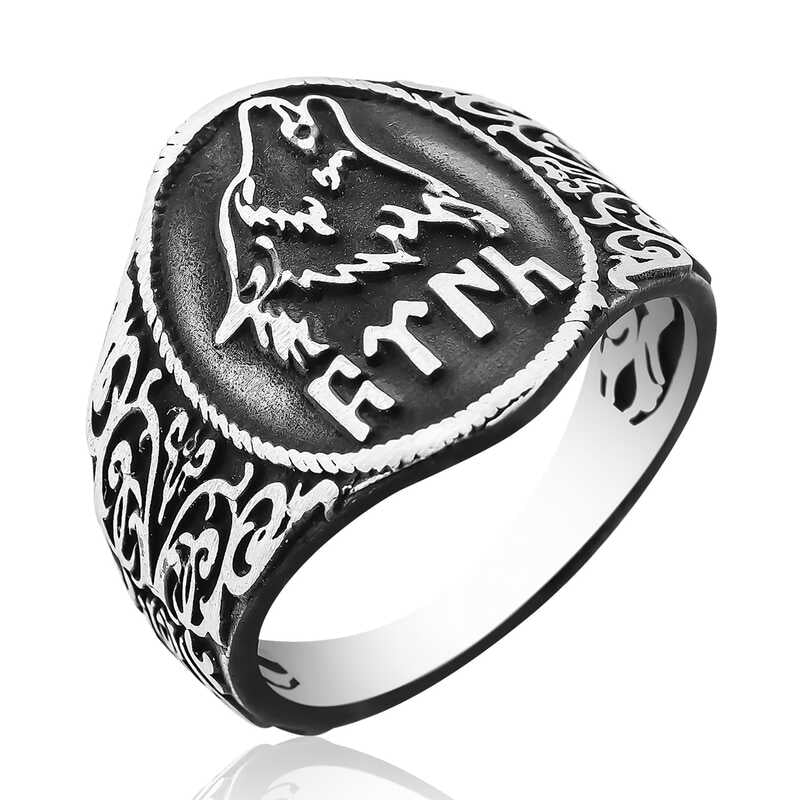 Bague en argent pour homme avec loup