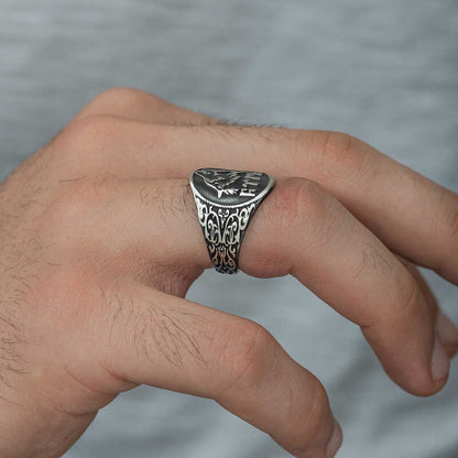 Bague en argent pour homme avec loup