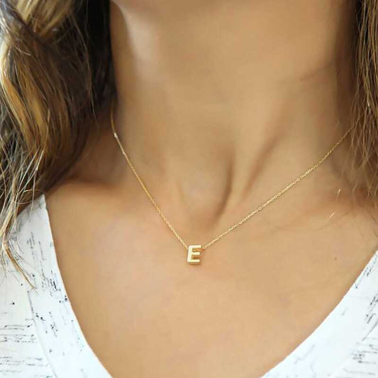 Gold Plated 3D Letter E Women's Silver Necklace