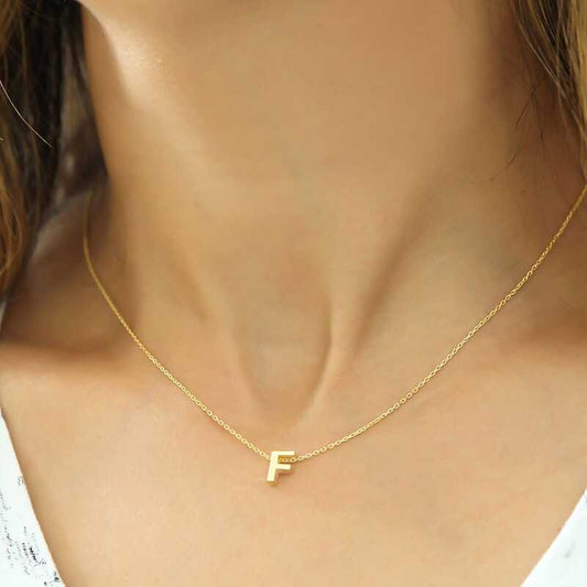 Gold Plated 3D Letter F Women's Silver Necklace