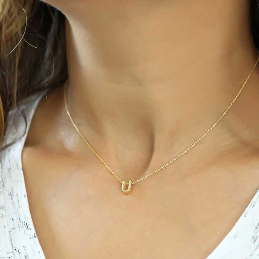Gold Plated 3D U Letter Women's Silver Necklace