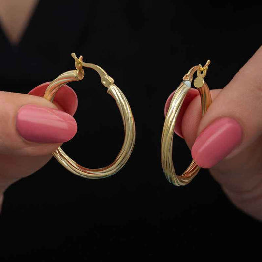 Gold Plated 3 mm Spiral Hoop Women's Silver Earrings