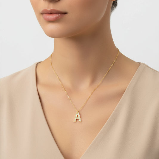 Gold Plated A Letter Women's Silver Necklace