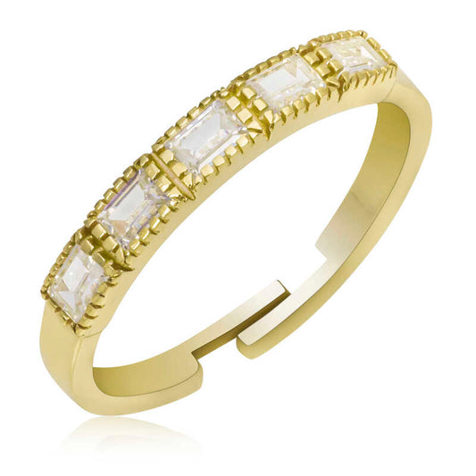 Bague en argent plaqué or pour femme, ajustable, forme baguette