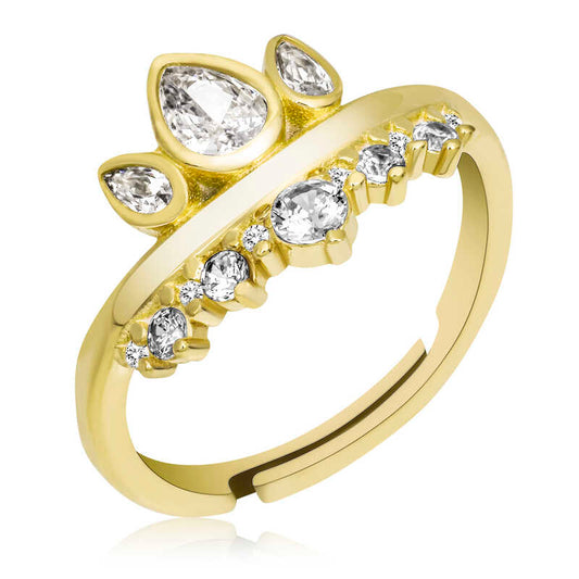 Gold Plated Adjustable Queen's Crown Women's Silver Ring