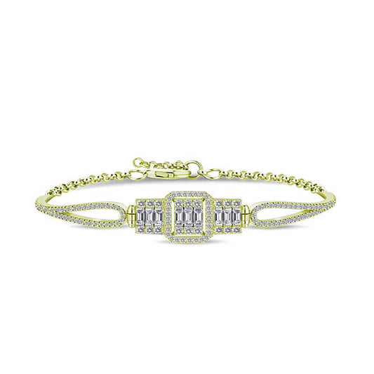Gold Plated Baguette Women's Silver Bracelet