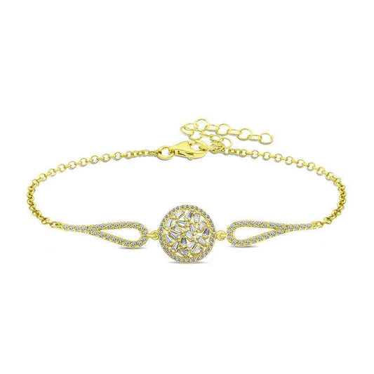 Gold Plated Baguette Stone Silver Bracelet