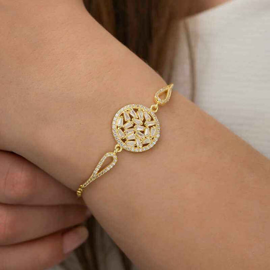 Gold Plated Baguette Stone Silver Bracelet