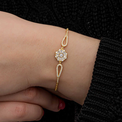 Gold Plated Baguette Stone Women's Silver Bracelet