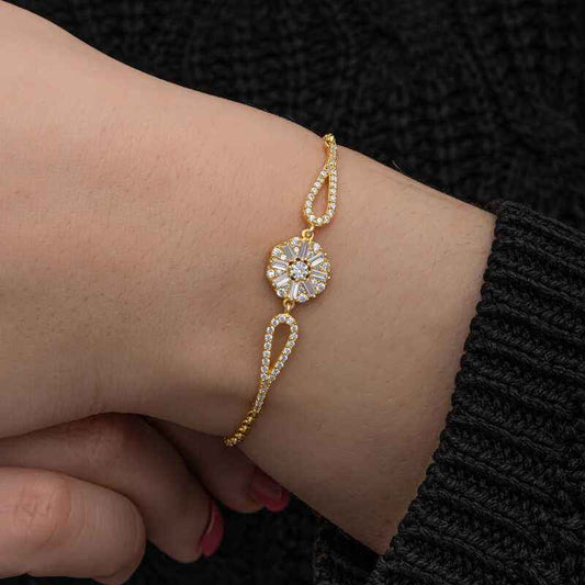 Gold Plated Baguette Stone Women's Silver Bracelet