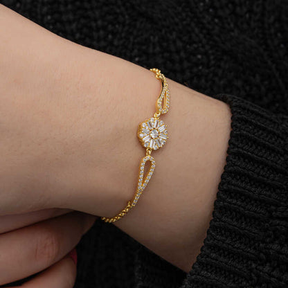 Gold Plated Baguette Stone Women's Silver Bracelet