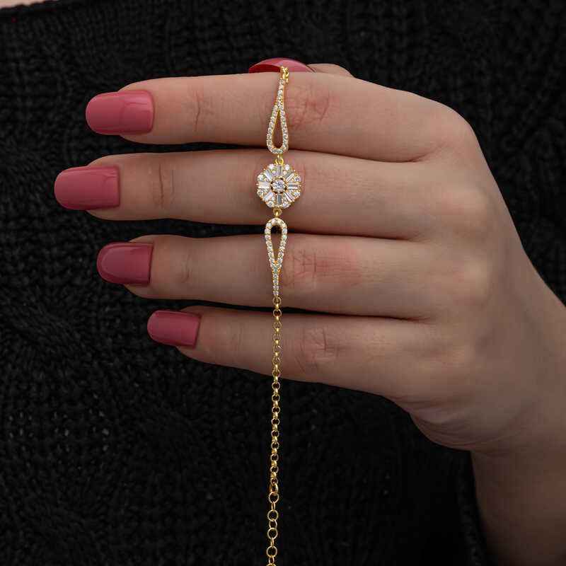Gold Plated Baguette Stone Women's Silver Bracelet