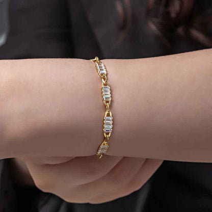 Gold Plated Baguette Stone Women's Silver Bracelet