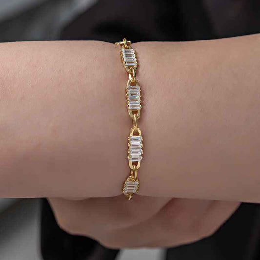 Gold Plated Baguette Stone Women's Silver Bracelet