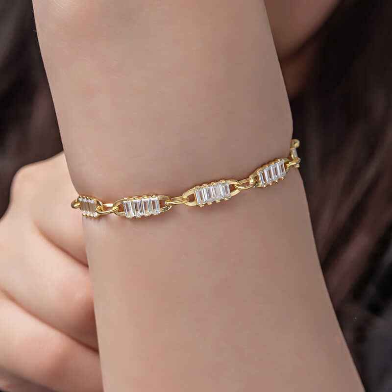 Gold Plated Baguette Stone Women's Silver Bracelet