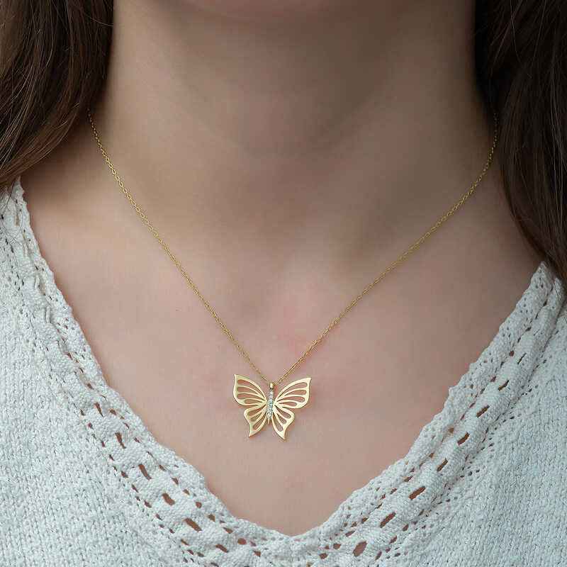 Gold Plated Spring Butterfly Women's Silver Necklace