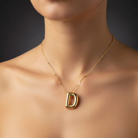 Gold Plated Balloon D Letter Women's Silver Necklace