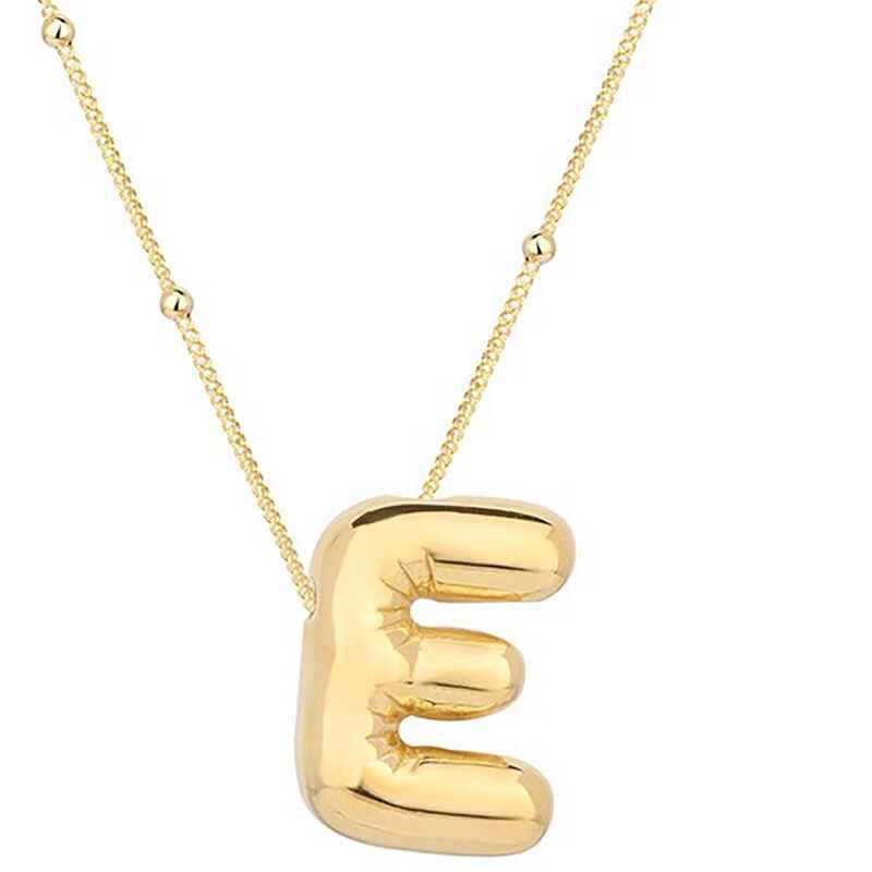 Gold Plated Balloon Letter E Women's Silver Necklace
