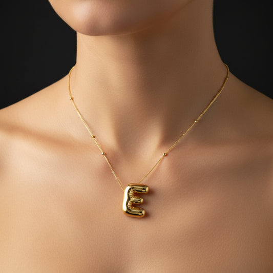 Gold Plated Balloon Letter E Women's Silver Necklace
