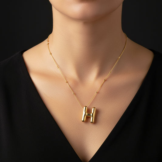 Gold Plated Balloon H Letter Women's Silver Necklace
