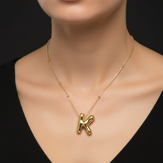 Gold Plated Balloon Letter K Women's Silver Necklace