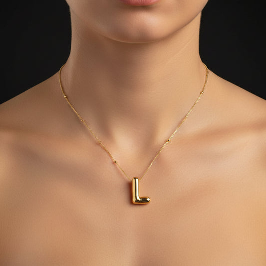 Gold Plated Balloon L Letter Women's Silver Necklace