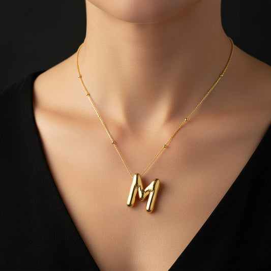 Gold Plated Balloon M Letter Women's Silver Necklace