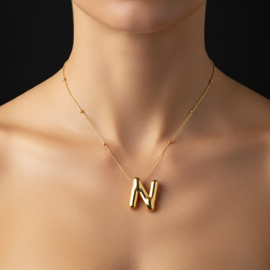 Gold Plated Balloon N Letter Women's Silver Necklace