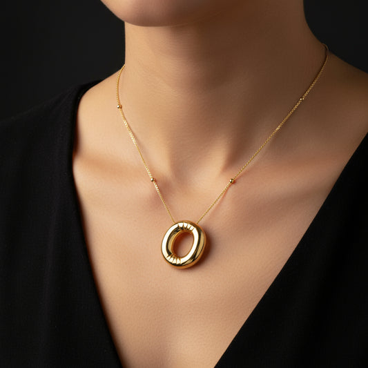 Gold Plated Balloon O Letter Women's Silver Necklace