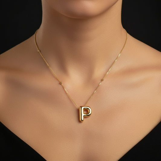 Gold Plated Balloon P Letter Women's Silver Necklace