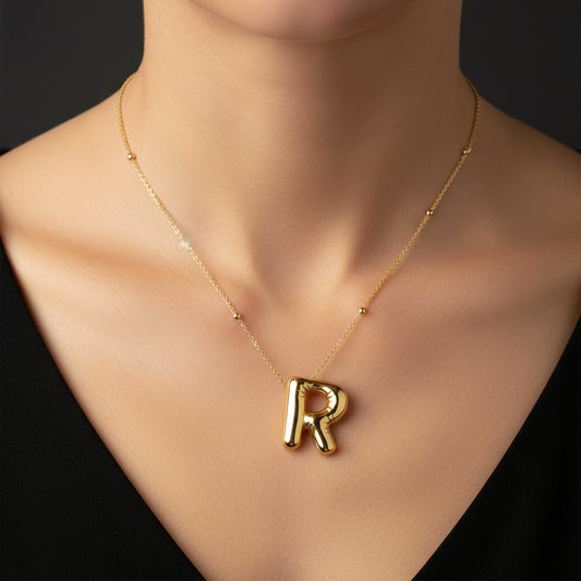 Gold Plated Balloon Letter R Women's Silver Necklace
