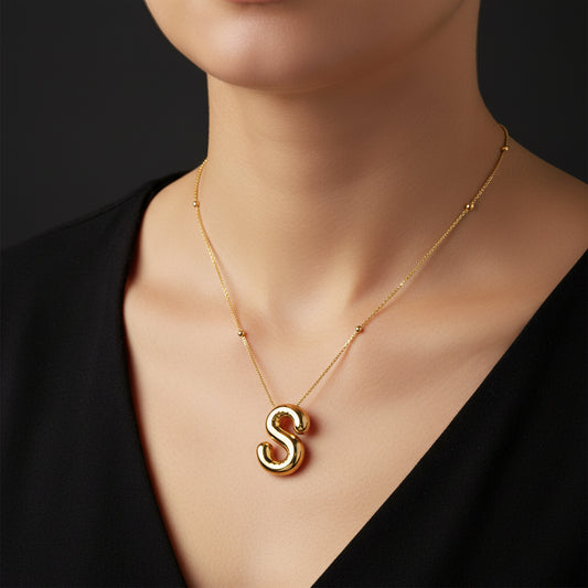 Gold Plated Balloon S Letter Women's Silver Necklace