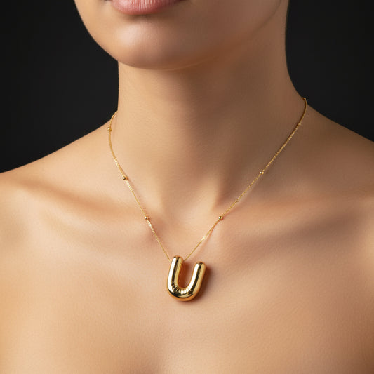 Gold Plated Balloon U Letter Women's Silver Necklace