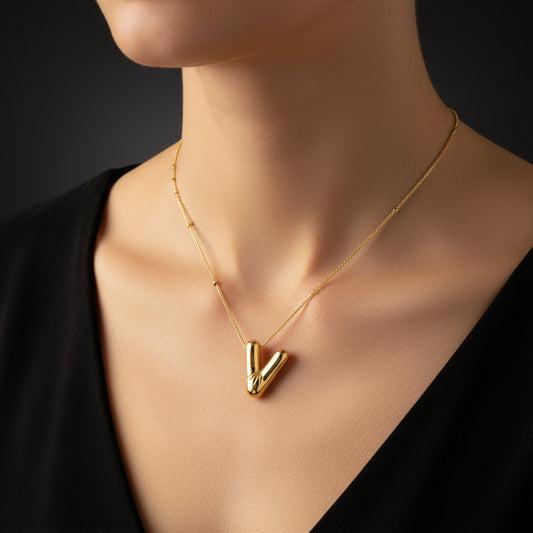 Gold Plated Balloon V Letter Women's Silver Necklace