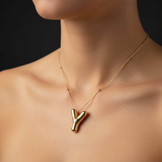 Gold Plated Balloon Y Letter Women's Silver Necklace