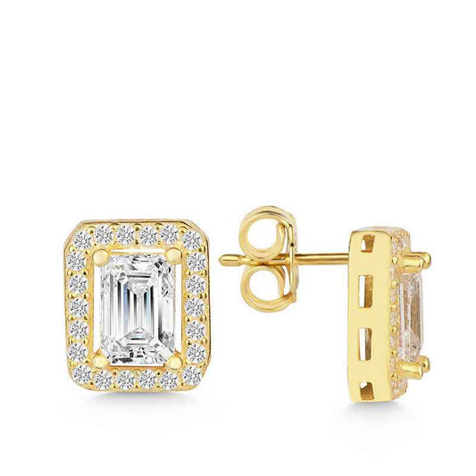 Gold Plated White Baguette Stone Stud Women's Silver Earrings