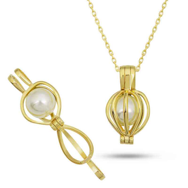 Gold Plated White Pearl Women's Silver Necklace
