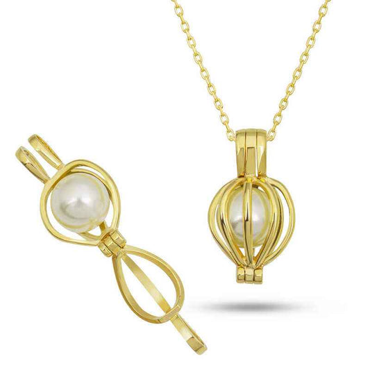 Gold Plated White Pearl Women's Silver Necklace