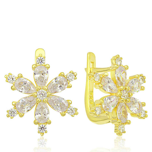 Gold Plated White Lotus Flower Women's Silver Earrings