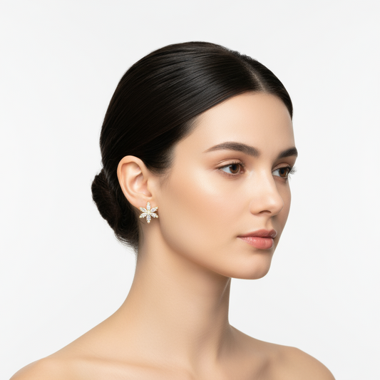 Boucles d'oreilles en argent plaqué or et fleur de lotus blanc pour femme