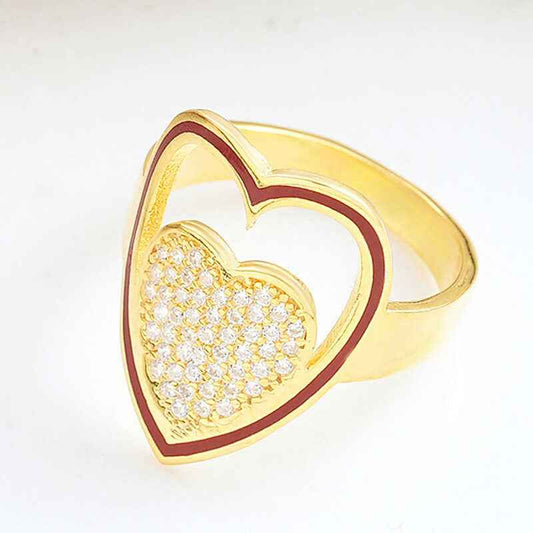 Gold Plated White Stone Heart Women's Silver Ring
