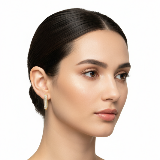 Gold Plated White Stone Triangle Silver Earrings