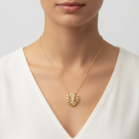Gold Plated Domed Heart Women's Silver Necklace