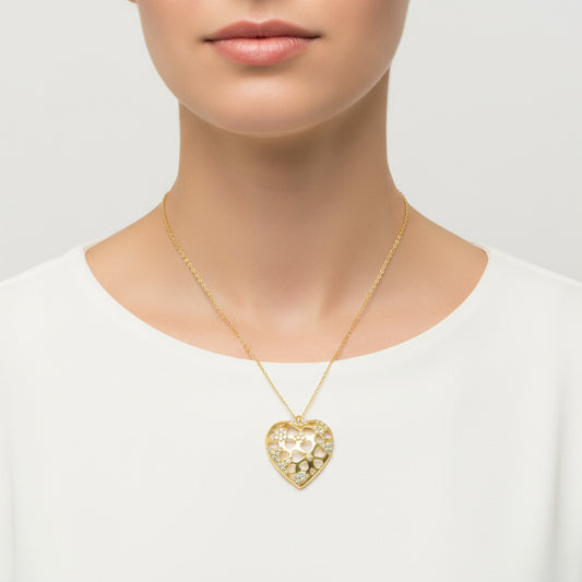 Gold Plated Domed Heart Women's Silver Necklace