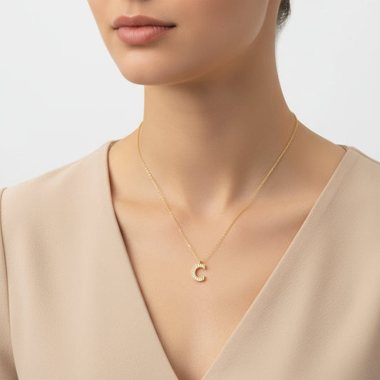 Gold Plated C Letter Women's Silver Necklace