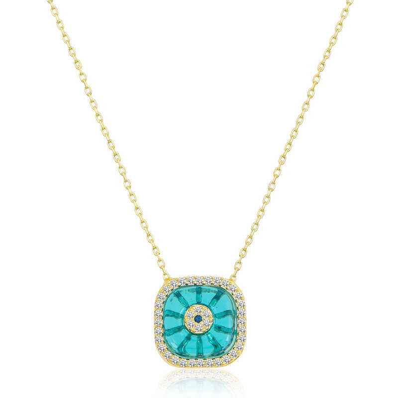 Gold Plated Square Evil Eye Women's Silver Necklace