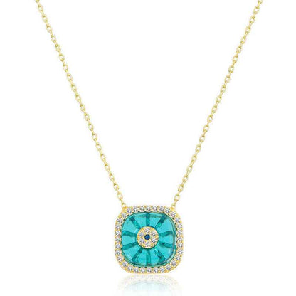 Gold Plated Square Evil Eye Women's Silver Necklace