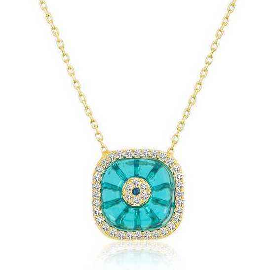Gold Plated Square Evil Eye Women's Silver Necklace